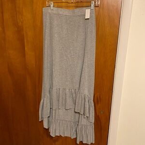 New York & Company Women’s (L) Heather Gray Maxi Skirt  Hi/Low Hem with Ruffles